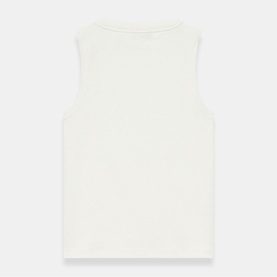 Mint Velvet white sleeveless vest top, flat lay showing clean minimalist silhouette with crew neckline and relaxed fit