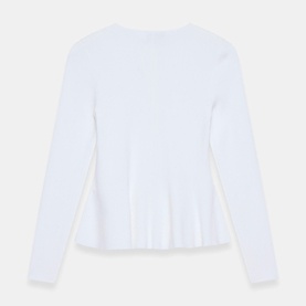Mint Velvet white long-sleeve ribbed top with peplum hem, flatlay view