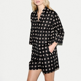 Geo Check Linen Tunic Top