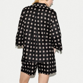 Geo Check Linen Tunic Top