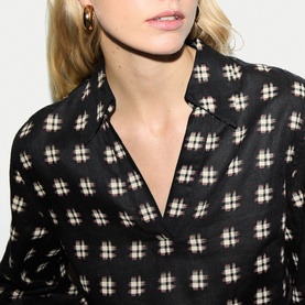 Geo Check Linen Tunic Top