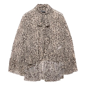 Leopard Pussybow Ruffle Blouse