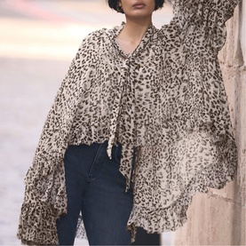 Leopard Pussybow Ruffle Blouse