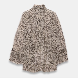 Leopard Pussybow Ruffle Blouse