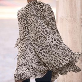 Leopard Pussybow Ruffle Blouse