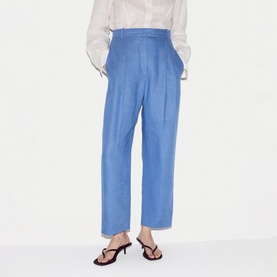 Linen Pleated Tapered-Leg Trousers