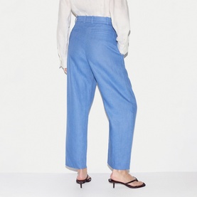 Linen Pleated Tapered-Leg Trousers