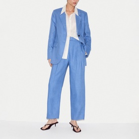 Linen Pleated Tapered-Leg Trousers