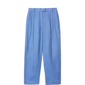 Linen Pleated Tapered-Leg Trousers