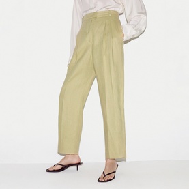 Linen Pleated Tapered-Leg Trousers