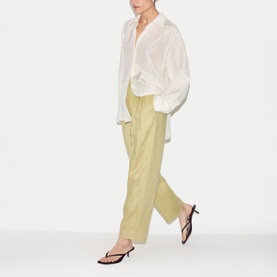 Linen Pleated Tapered-Leg Trousers