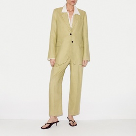 Linen Pleated Tapered-Leg Trousers