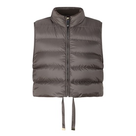 Max Mara Cube kaki quilted down gilet with funnel neck, zip fastening, and drawstring hem detail