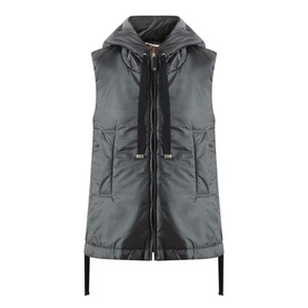 Max Mara Cube green quilted gilet with hood, drawstring tie, front zip fastening and utility pockets