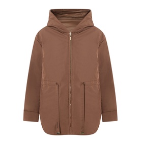 Max Mara Cube Charme Reversible Water-Repellent Jacket in Hazelnut with fixed hood, zip fastening, and side entry pockets