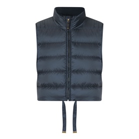 Max Mara Cube Favilla Padded Gilet in Midnight Blue with high neck, zip fastening, and drawstring hemline detail