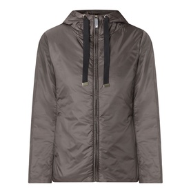 Max Mara Cube Greenh Padded Hooded Jacket in kaki, zip fastening, drawstring hood, long sleeves, water-repellent finish
