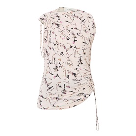 Max Mara Sportmax Antique Rose abstract-print sleeveless top with ruched sides and drawstring detail in viscose blend