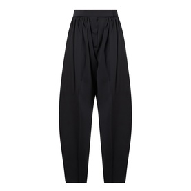 Max Mara Sportmax Zorro Wide-Leg Trousers in black, 100% virgin wool with gathered front detailing, covered waistband and tapered hem