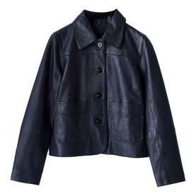 Scallop Trim Leather Jacket