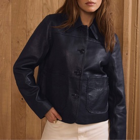 Scallop Trim Leather Jacket