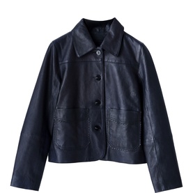 Scallop Trim Leather Jacket