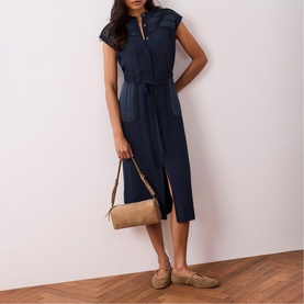 Utility Satin Panel Flared Dress
