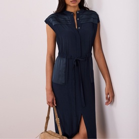 Utility Satin Panel Flared Dress