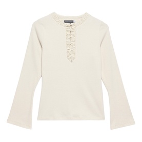Ribbed Ruffle Henley Top