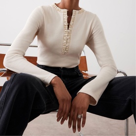 Ribbed Ruffle Henley Top