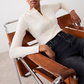Ribbed Ruffle Henley Top