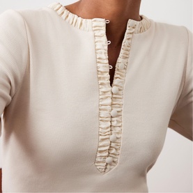 Ribbed Ruffle Henley Top