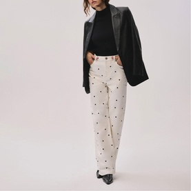 Polka Dot High-Rise Straight Leg Jeans