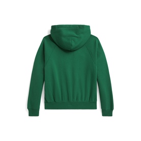 Polo Ralph Lauren hoodie in Bush Green, rear view showing adjustable hood and ribbed cuffs and hem
