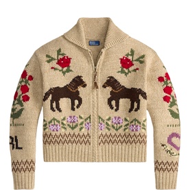 Intarsia-Knit Shawl Cardigan