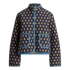 Polo Ralph Lauren Navy Multi floral print zip-up jacket with contrast teal trim and front patch pockets