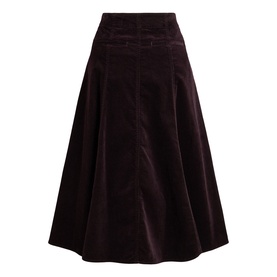 Polo Ralph Lauren Midnight Merlot velvet midi skirt with A-line silhouette and belted waistband detail