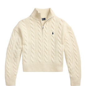 Polo Player Cable Knit Half Zip Sweater