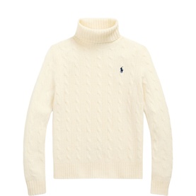 Polo Player Cable Knit Turtleneck Sweater