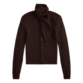 Polo Ralph Lauren knit cardigan in Deep Chocolate Melange with button front and draped scarf collar detail