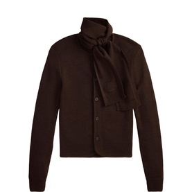 Embroidered Logo Tie Scarf Wool Cardigan