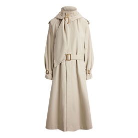 Buckled Scarf Hooded Trench Coat