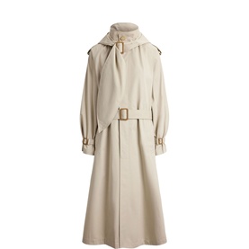 Buckled Scarf Hooded Trench Coat