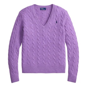 Polo Ralph Lauren cable-knit V-neck sweater in Amethyst Falls Heather with embroidered pony logo