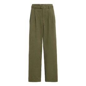 Polo Ralph Lauren olive wide-leg trousers with matching belt, front pleats, and high-rise waist