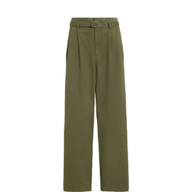 Belted Pleated High-Rise Straight Leg Trousers
