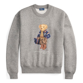 Polo Ralph Lauren Sweat Top in Dark Vintage Heather, featuring signature Polo Bear graphic in varsity jacket on chest