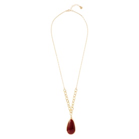 Mint Velvet gold-tone chain necklace with oversized deep red teardrop pendant and oval link drop detail