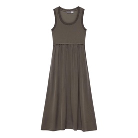 Mint Velvet green sleeveless midi dress with empire waist, scoop neck, and flared skirt in soft jersey fabric
