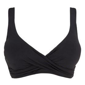 Sea Level Essentials Cross Front Multifit Bikini Top in black with V-neckline, twisted front detail and adjustable straps